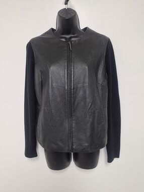 Jaclyn Smith Classic Leather and Knit Jacket sz M